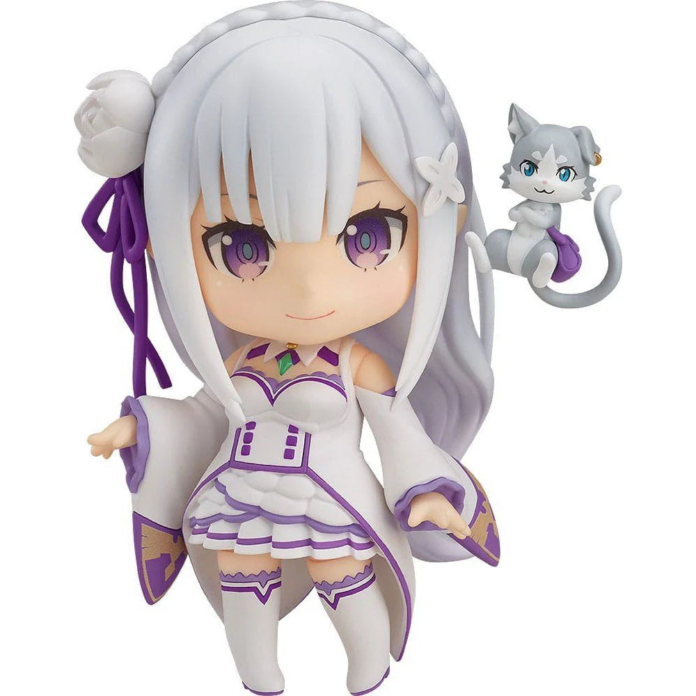 Elf mini figure of a white and purple chibi character with silver hair wearing an off-shoulder ruffled dress and thigh-high stockings