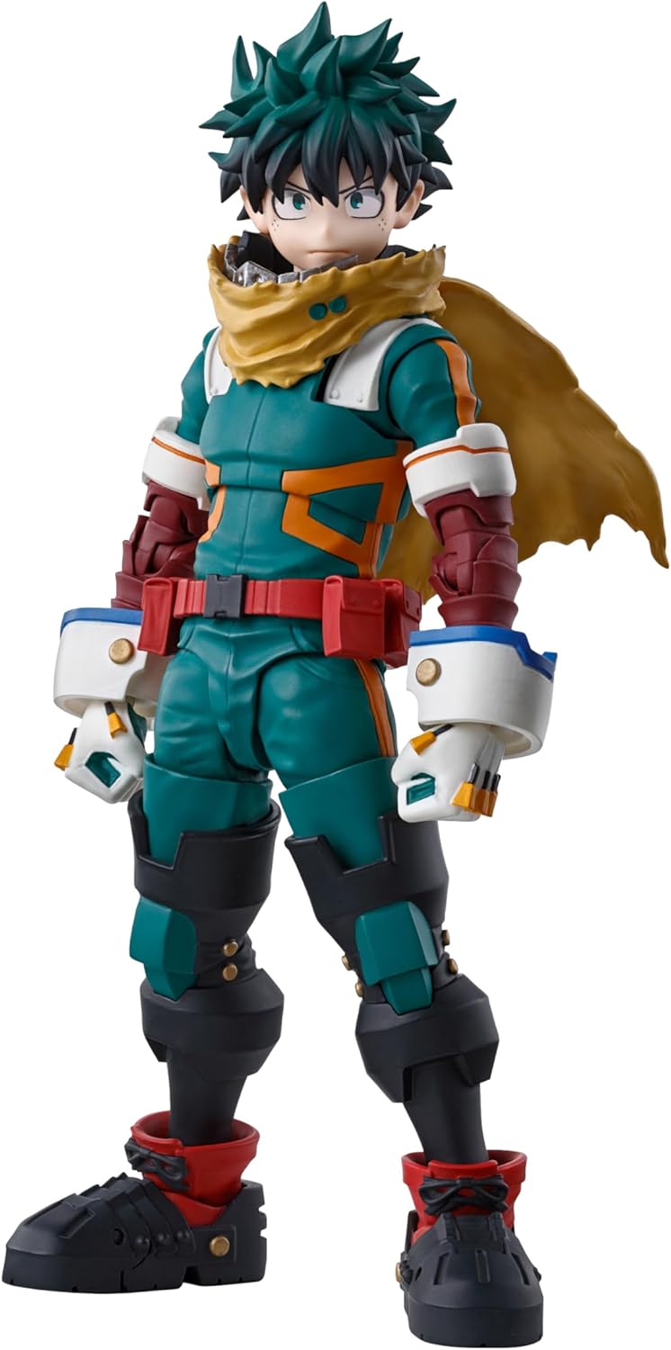Tamashii nations my hero academia izuku midoriya shfiguarts action figure with green red armor yellow scarf and cape