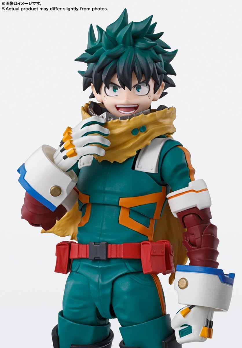 Tamashii nations my hero academia izuku midoriya shfiguarts action figure in green and orange armor with spiky hair and red belt