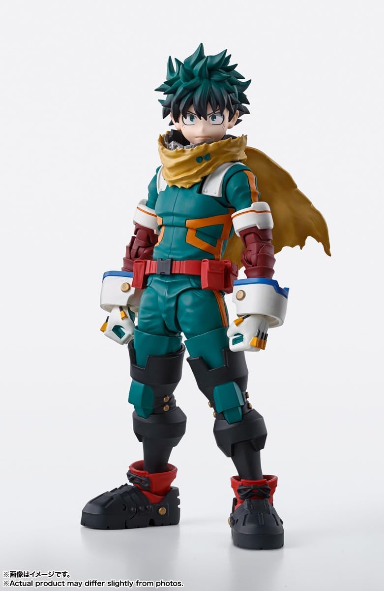 Tamashii nations my hero academia Izuku Midoriya s.h.figuarts action figure in teal and red armor with yellow scarf and green hair